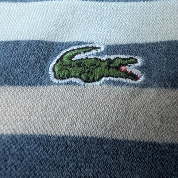 LACOSTE Polo Shirt Women's Sz 38 Top Short Sleeve Navy Blue White Striped Cotton - Picture 4 of 7